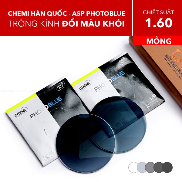 Tròng Kính Mỏng Đổi Màu Chống Ánh Sáng Xanh Chemi 1.60 ASP Photoblue Gray