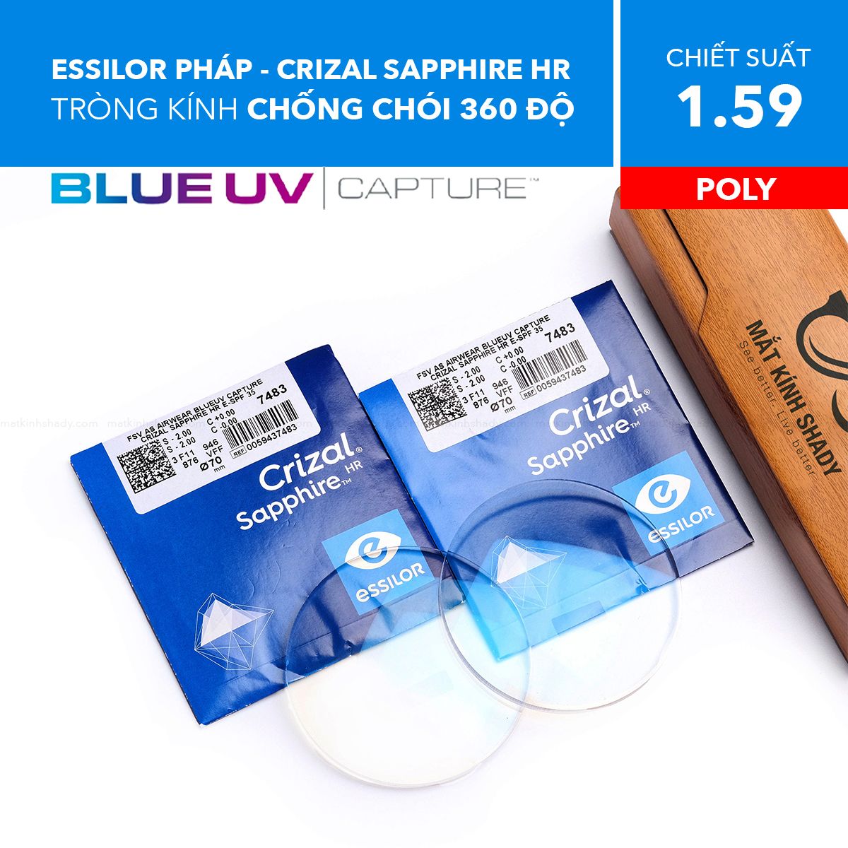 Tròng Kính Chống Ánh Sáng Xanh Crizal Sapphire Hr Blue Uv Essilor 1.59 Airwear 