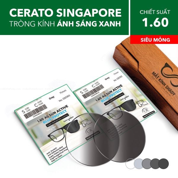 Tròng Kính Đổi Màu Chống Ánh Sáng Xanh Cerato Sun Active Blue Protect 1.60 AS