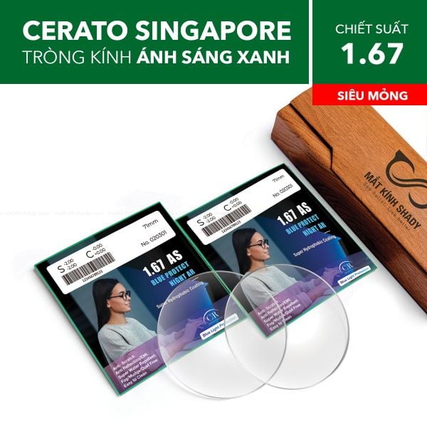 Tròng Kính Siêu Mỏng Chống Ánh Sáng Xanh Cerato Blue Protect Night Ar 1.67 AS