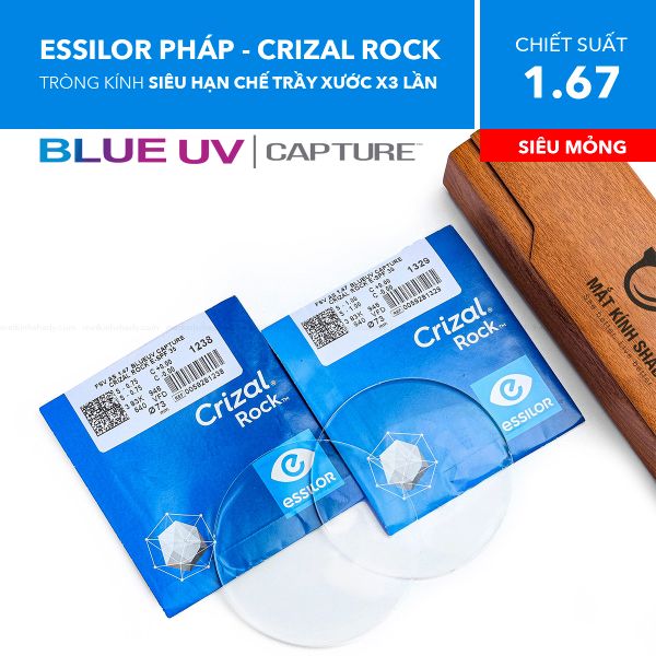 Tròng Kính Siêu Mỏng Chống Ánh Sáng Xanh Crizal Rock Blue Uv Essilor 1.67