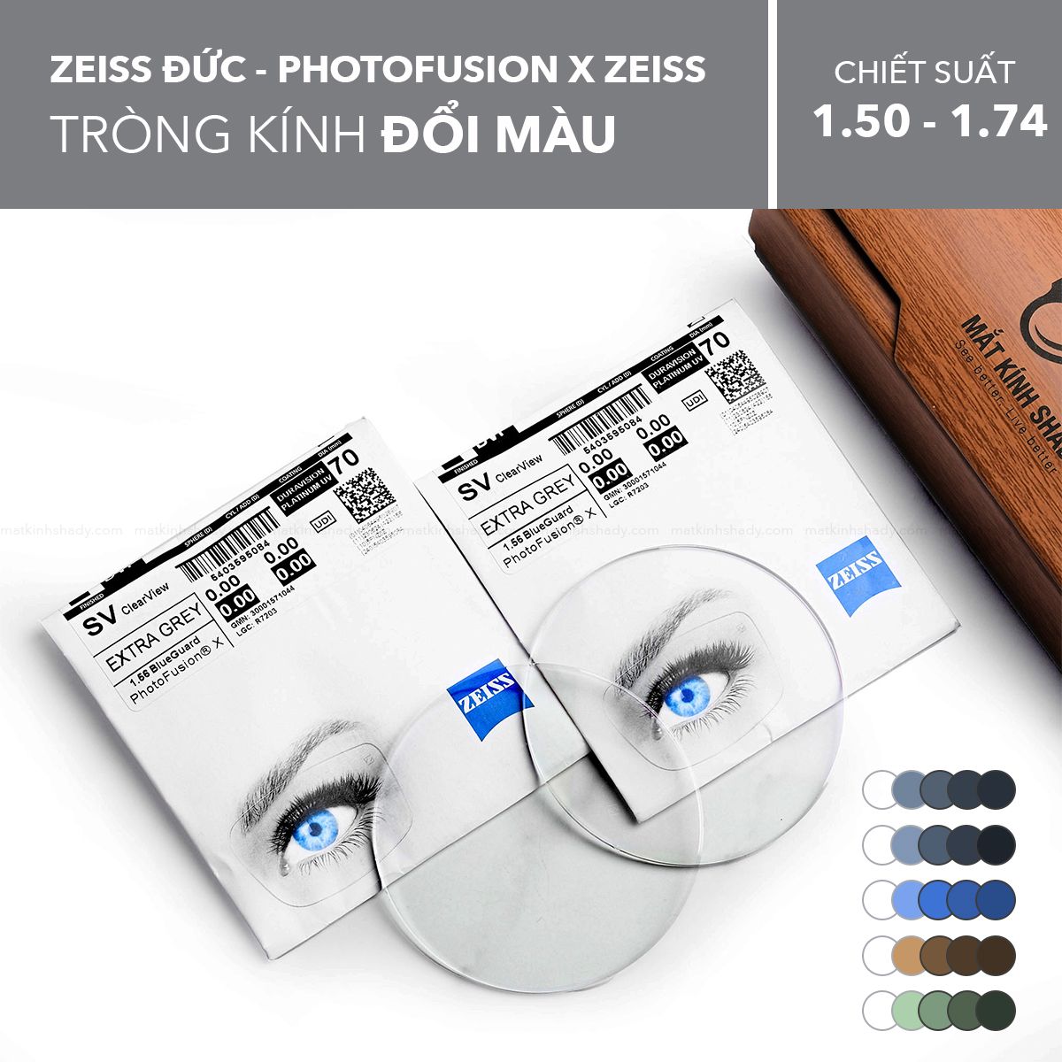  Tròng Kính Đổi Màu Chống Ánh Sáng Xanh Photofusion X Zeiss 