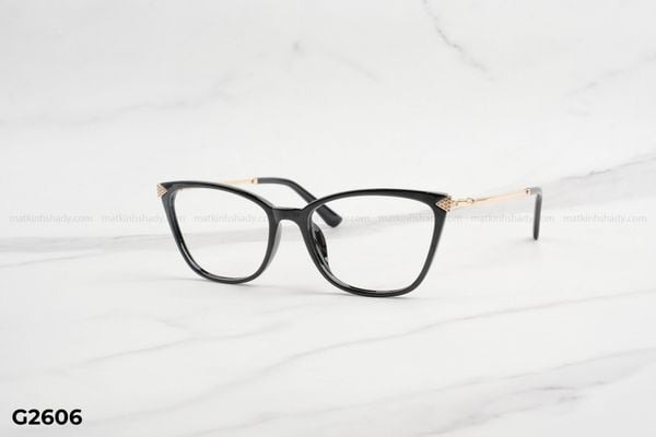 G2606, gọng nam nữ unisex, gọng kính cận, gọng kính giả cận chống bụi, kiểu dáng mắt mèo