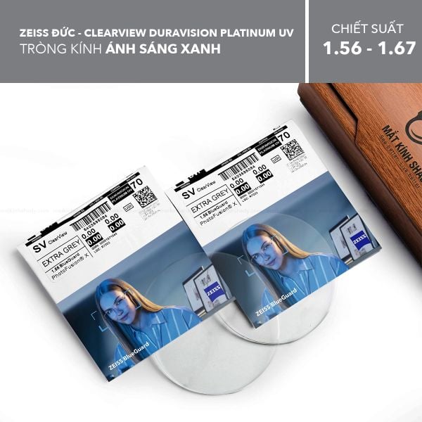 Tròng Kính Ánh Sáng Xanh Zeiss ClearView DuraVision Platinum UV