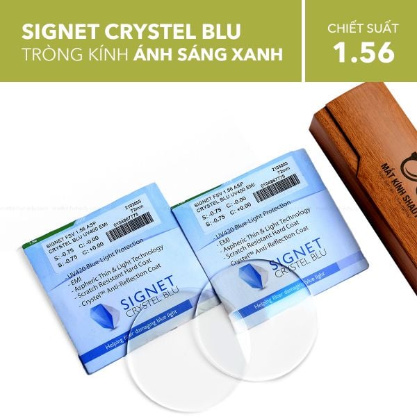 Tròng Kính Chống Ánh Sáng Xanh Crystel Blu Signet 1.56