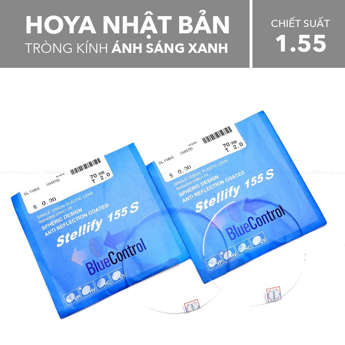  Tròng Kính Chống Ánh Sáng Xanh Stellify Blue Control Hoya 1.55 