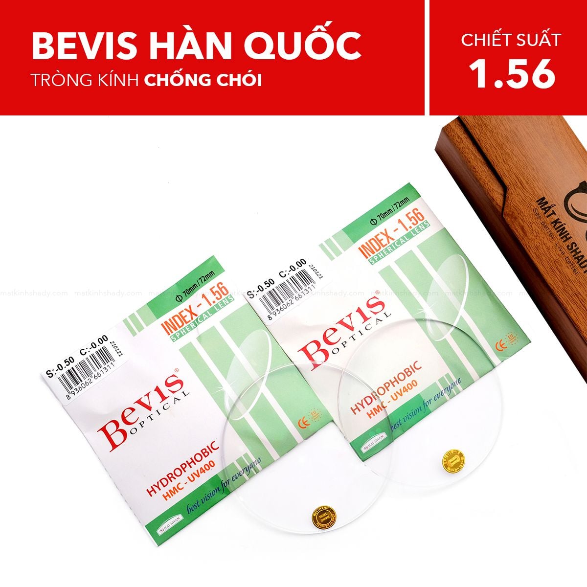  Tròng Kính Chống Chói Hydrophobic Nano Bevis 1.56 