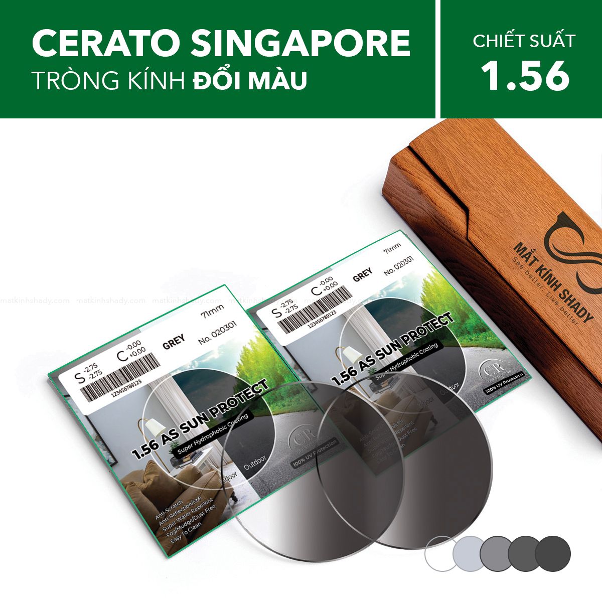  Tròng Kính Đổi Màu Cerato Sun Protect 1.56 AS 