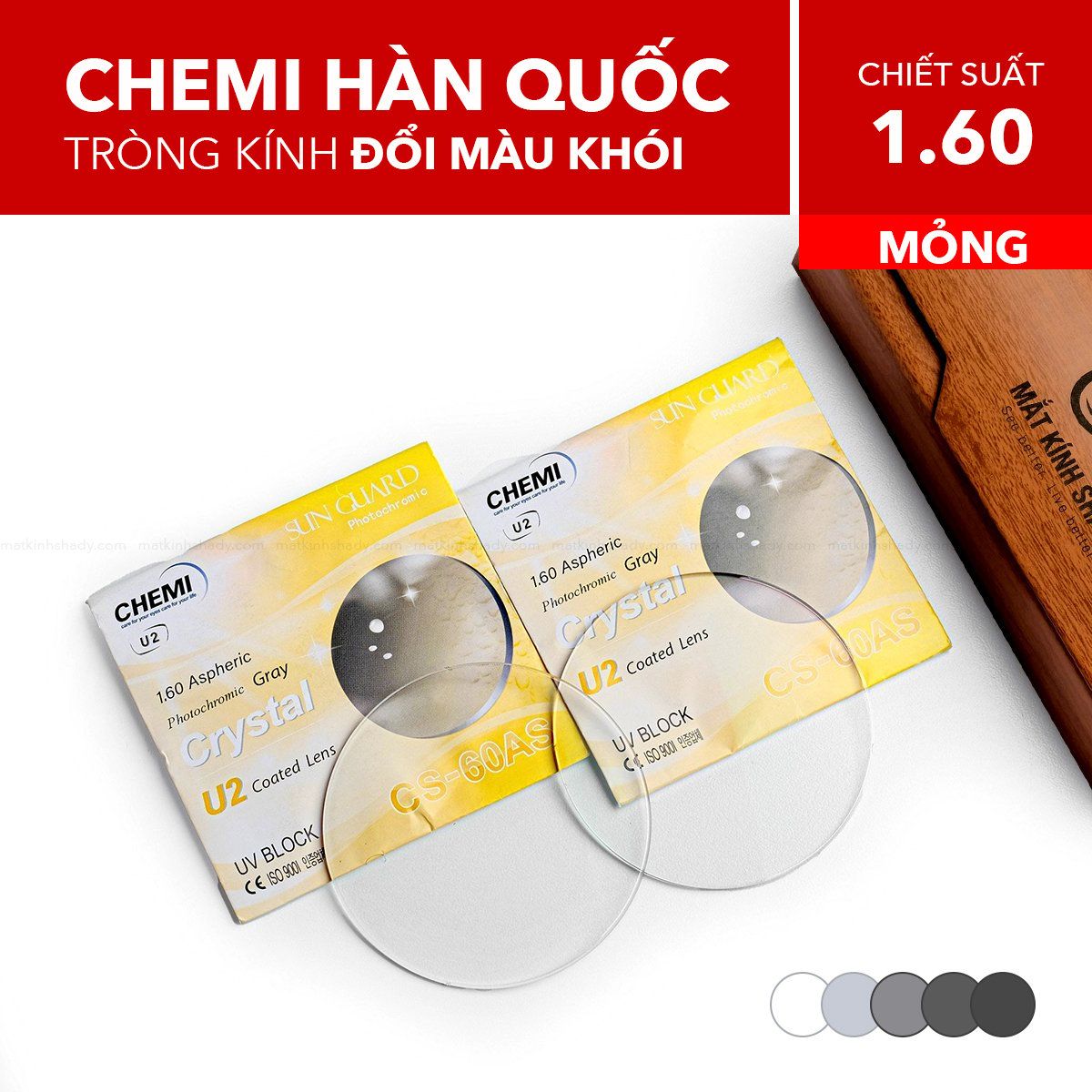  Tròng Kính Mỏng Đổi Màu Chemi 1.60 U2 ASP PHOTOGRAY 