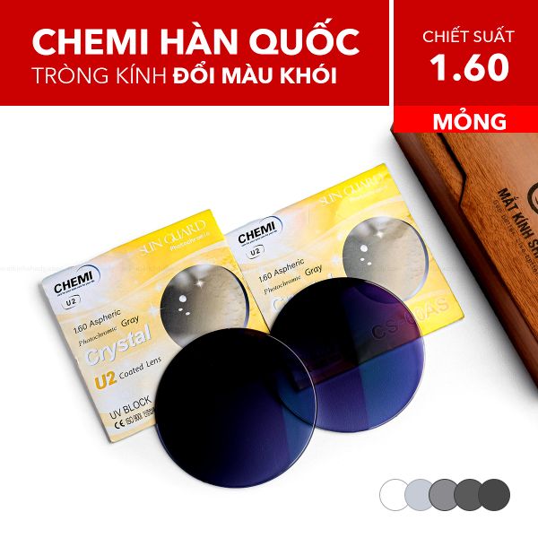 Tròng Kính Mỏng Đổi Màu Chemi 1.60 U2 ASP PHOTOGRAY