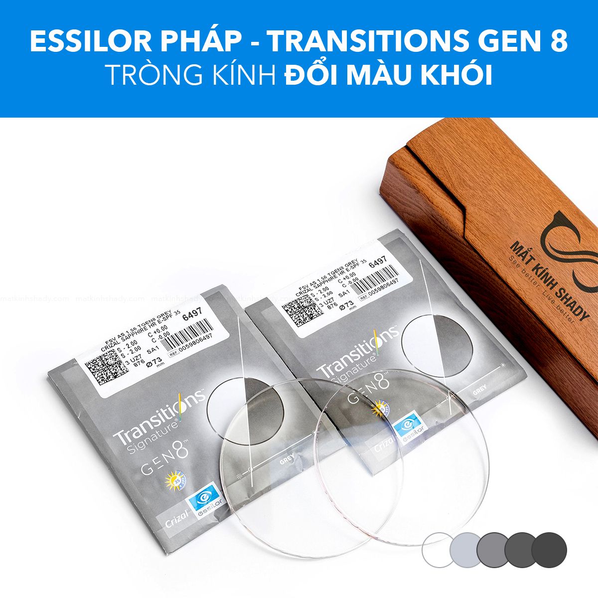  Tròng Kính Đổi Màu Transitions 8 Sapphire HR Essilor 