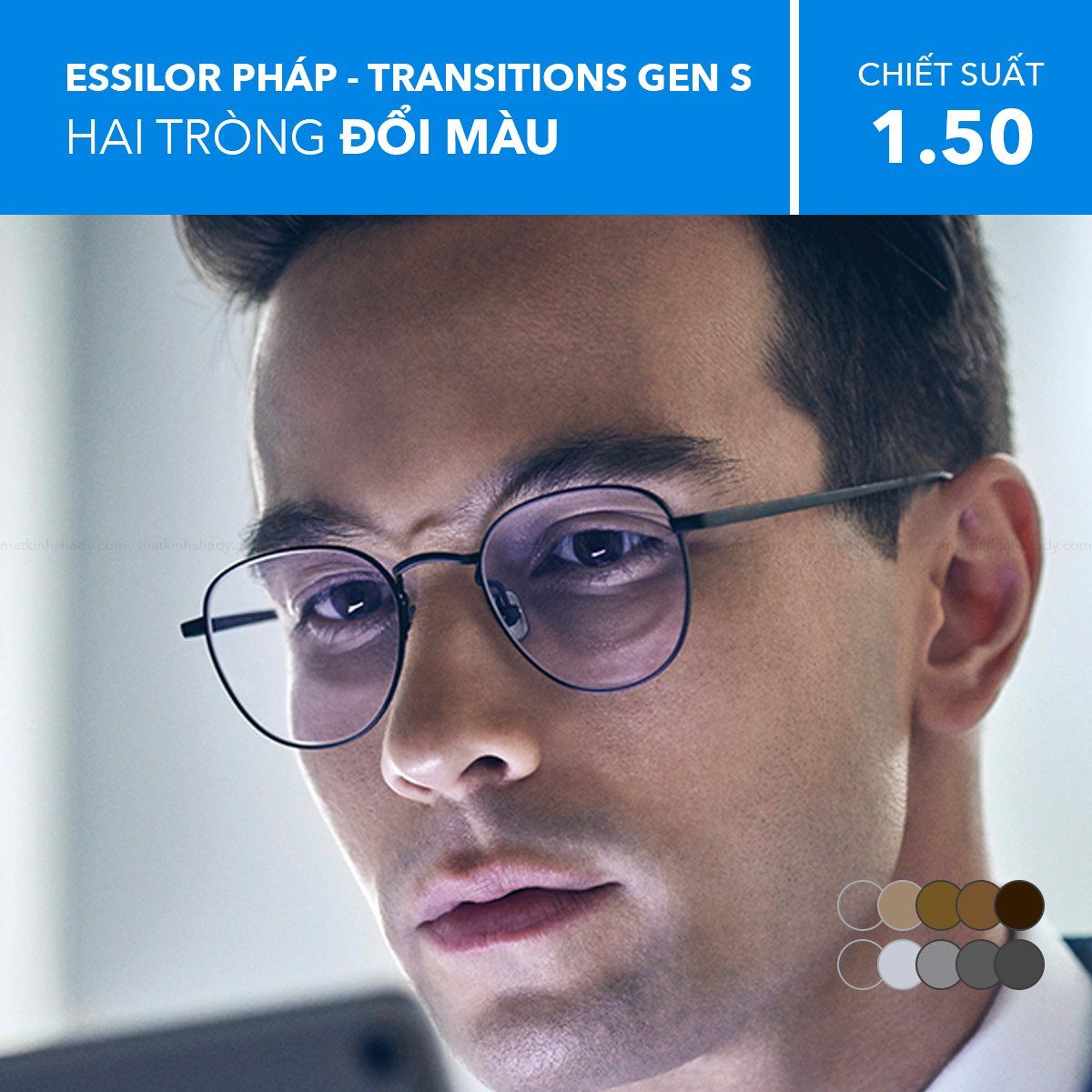  Tròng Kính Hai Tròng Đổi Màu Transitions Gen S Essilor 1.50 