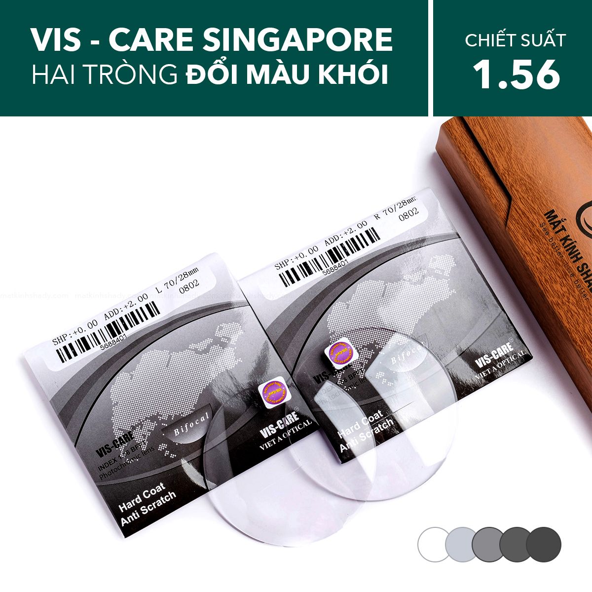  Tròng Kính Hai Tròng Đổi Màu Vis Care BFFT Grey HC 1.56 