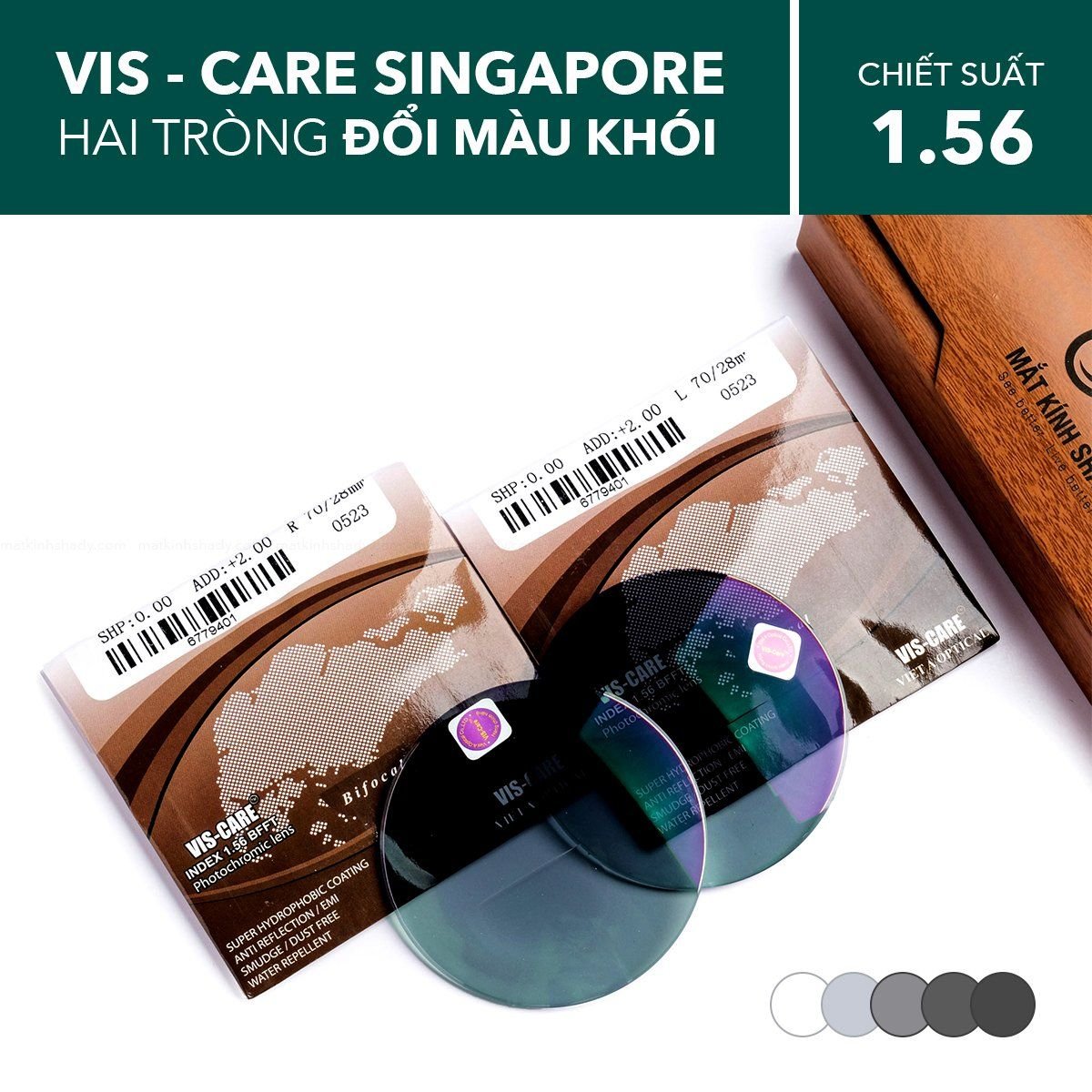  Tròng Kính Hai Tròng Đổi Màu Vis Care BFFT Grey HMCS 1.56 