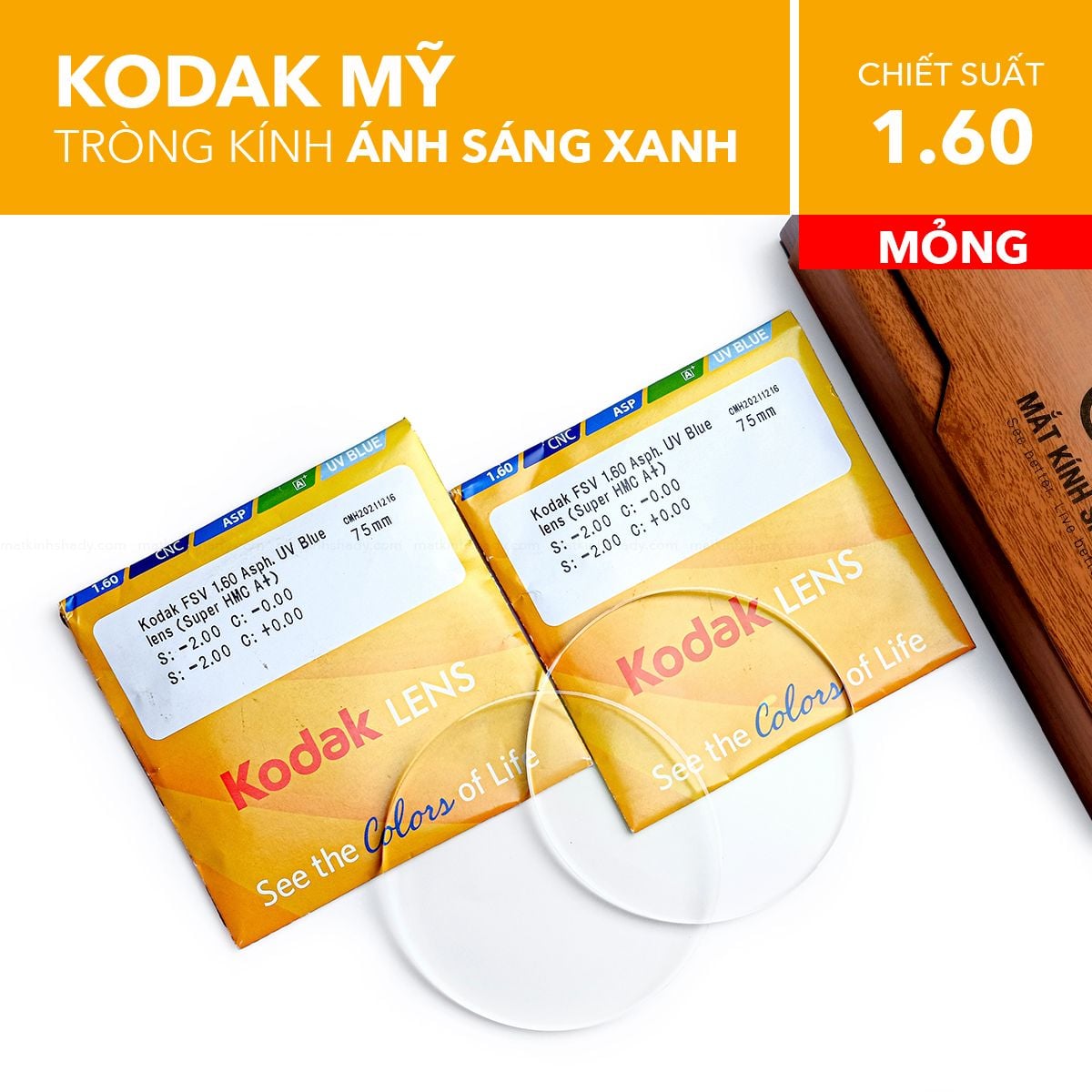  Tròng Kính Mỏng Chống Ánh Sáng Xanh Blue Lens Kodak 1.60 