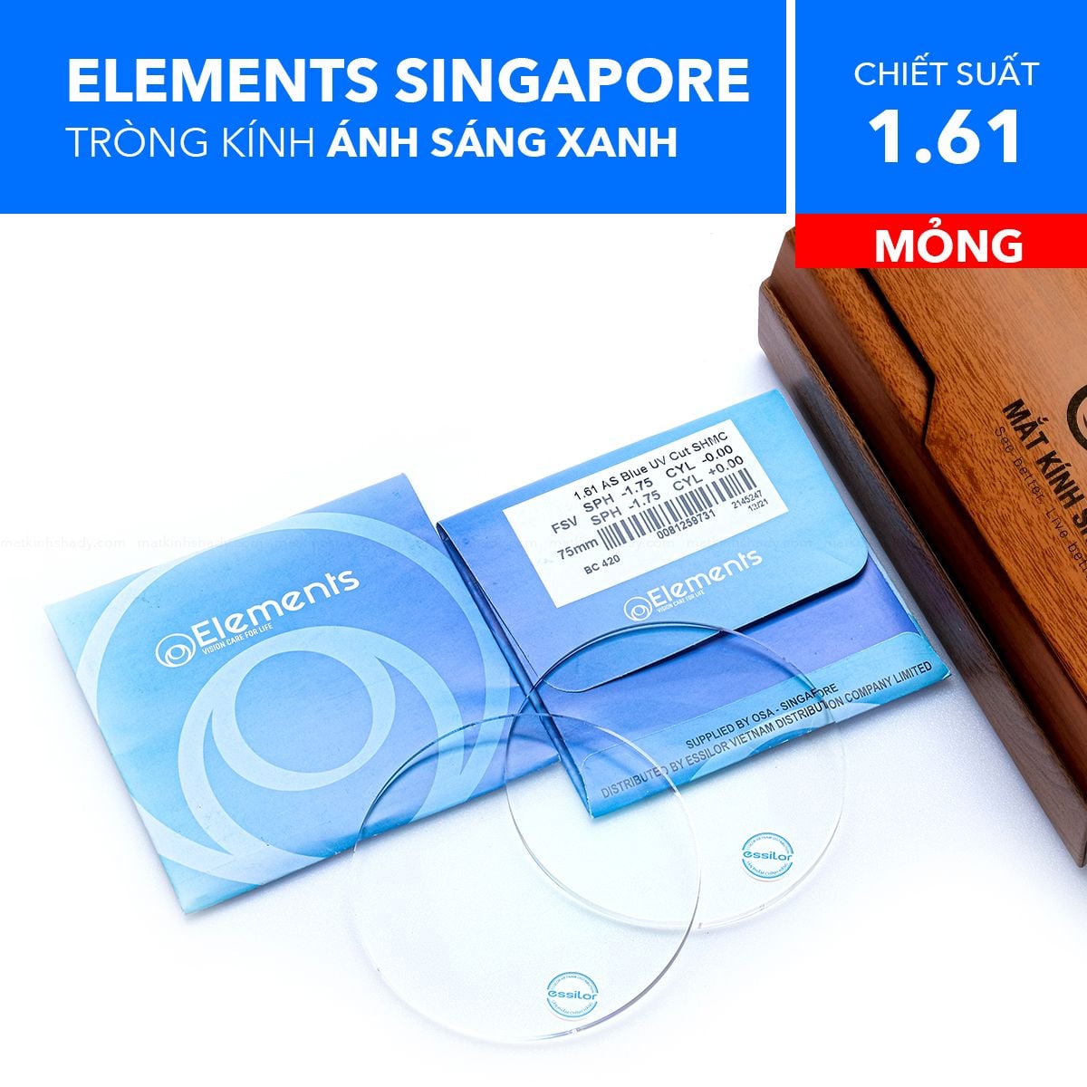 Tròng Kính Mỏng Chống Ánh Sáng Xanh Blue Uv Elements 1.61