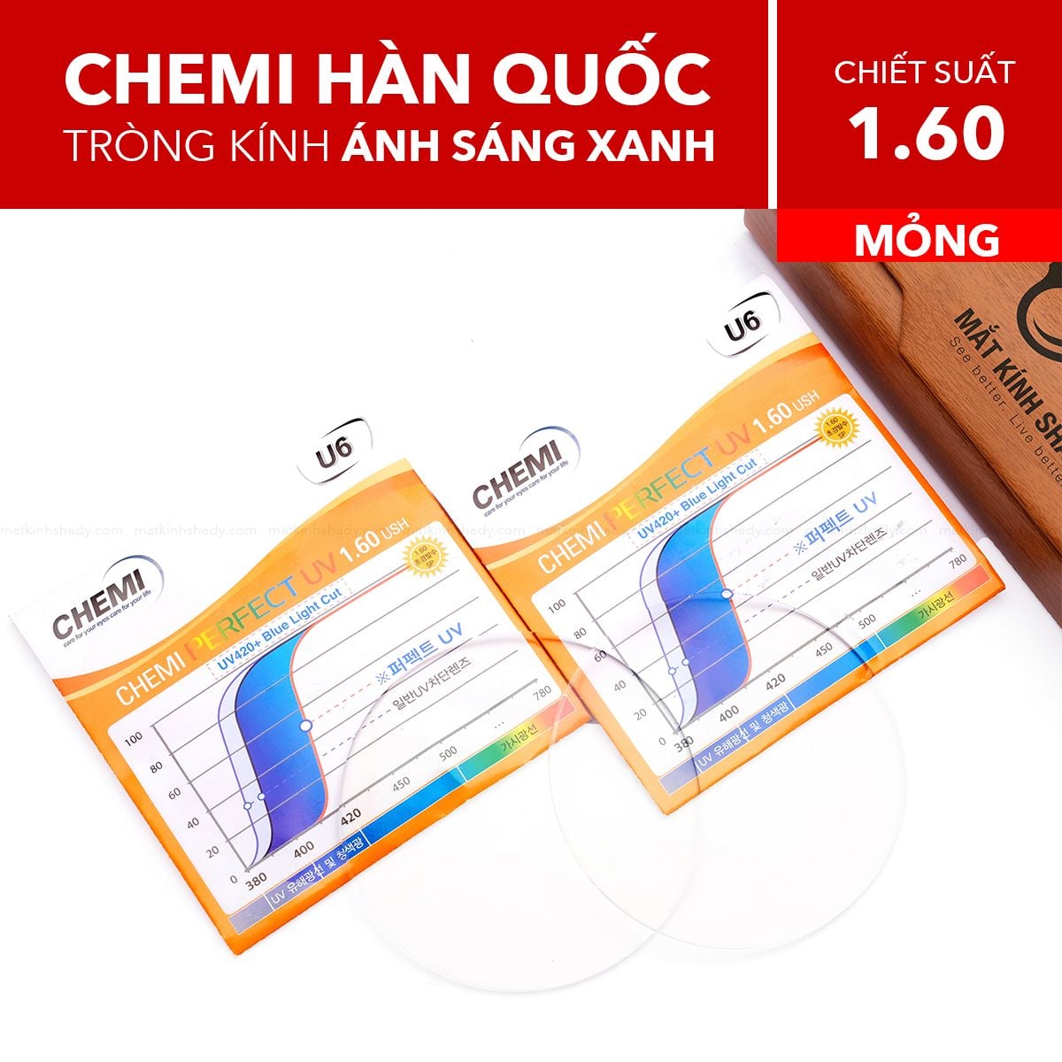  Tròng Kính Mỏng Chống Ánh Sáng Xanh Chemi 1.60 U6 