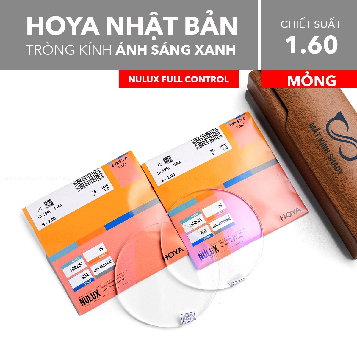  Tròng Kính Mỏng Chống Ánh Sáng Xanh Nulux Full Control Hoya 1.60 