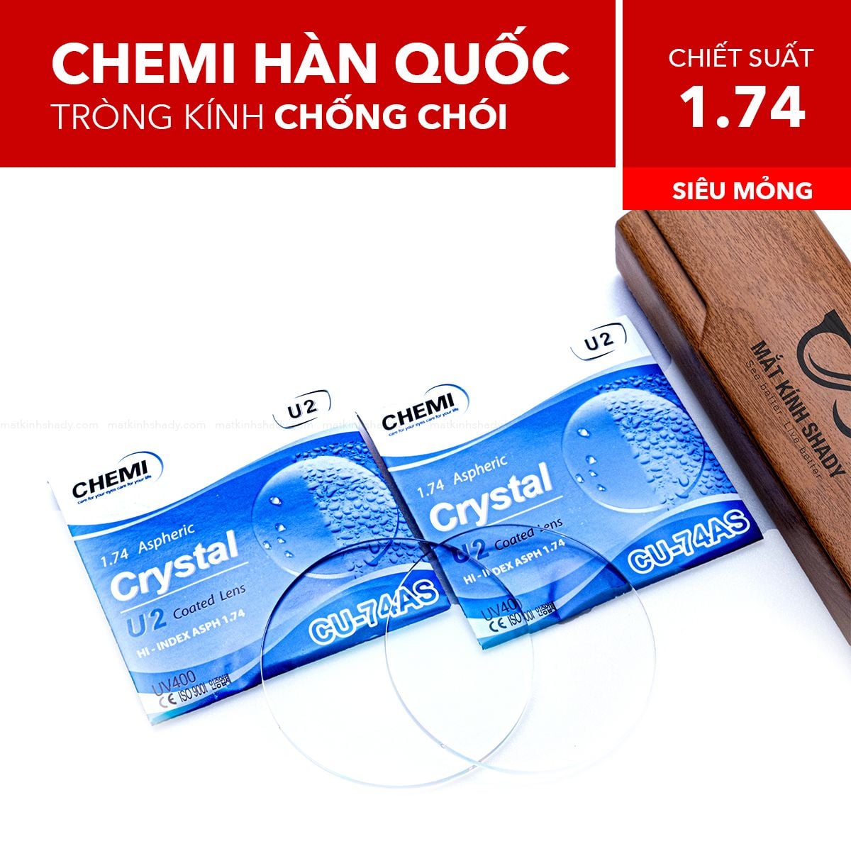  Tròng Kính Siêu Mỏng Chống Chói Chemi 1.74 U2 