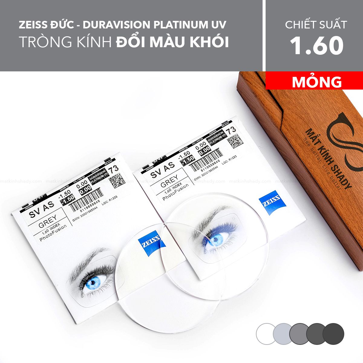  Tròng Kính Mỏng Đổi Màu Duravision® Photofusion Zeiss 1.60 