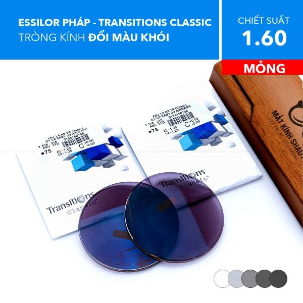 Tròng Kính Mỏng Đổi Màu Khói Transitions Classic Essilor 1.60