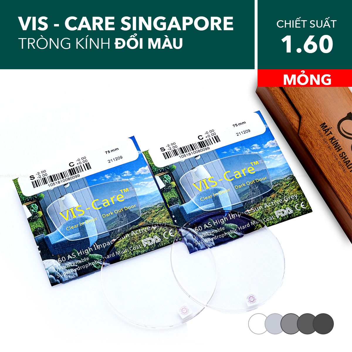  Tròng Kính Mỏng Đổi Màu Vis Care 1.60 