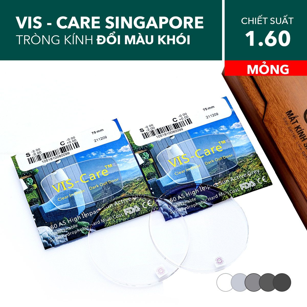  Tròng Kính Mỏng Đổi Màu Vis Care 1.60 