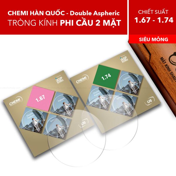 Tròng Kính Siêu Mỏng Ánh Sáng Xanh Phi Cầu 2 Mặt Chemi Double Aspheric