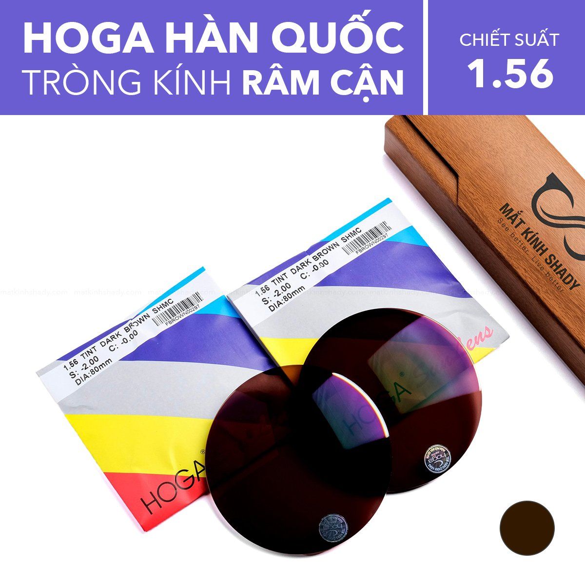  Tròng Kính Râm Cận Hoga 1.56 SHMC (Khói, Trà, Xanh) 