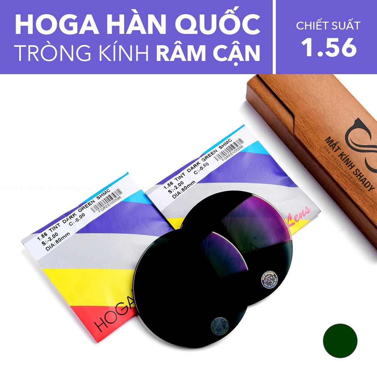  Tròng Kính Râm Cận Hoga 1.56 SHMC (Khói, Trà, Xanh) 