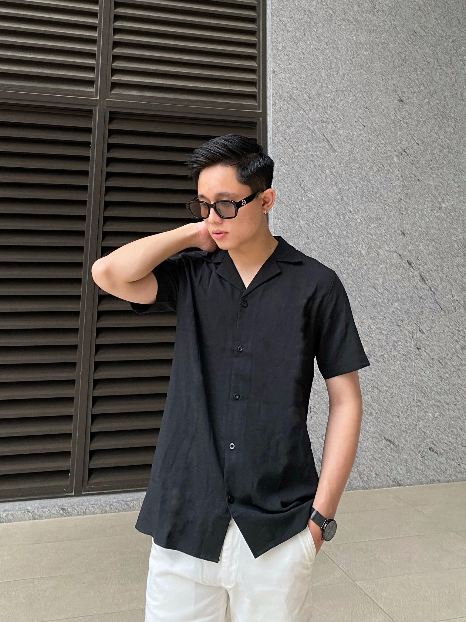 Áo Sơ Mi Tay Ngắn Cổ Vest màu ĐENTRĂNG  Nam Nữ Unisex áo sơ miFREESHIP    Shopee Việt Nam
