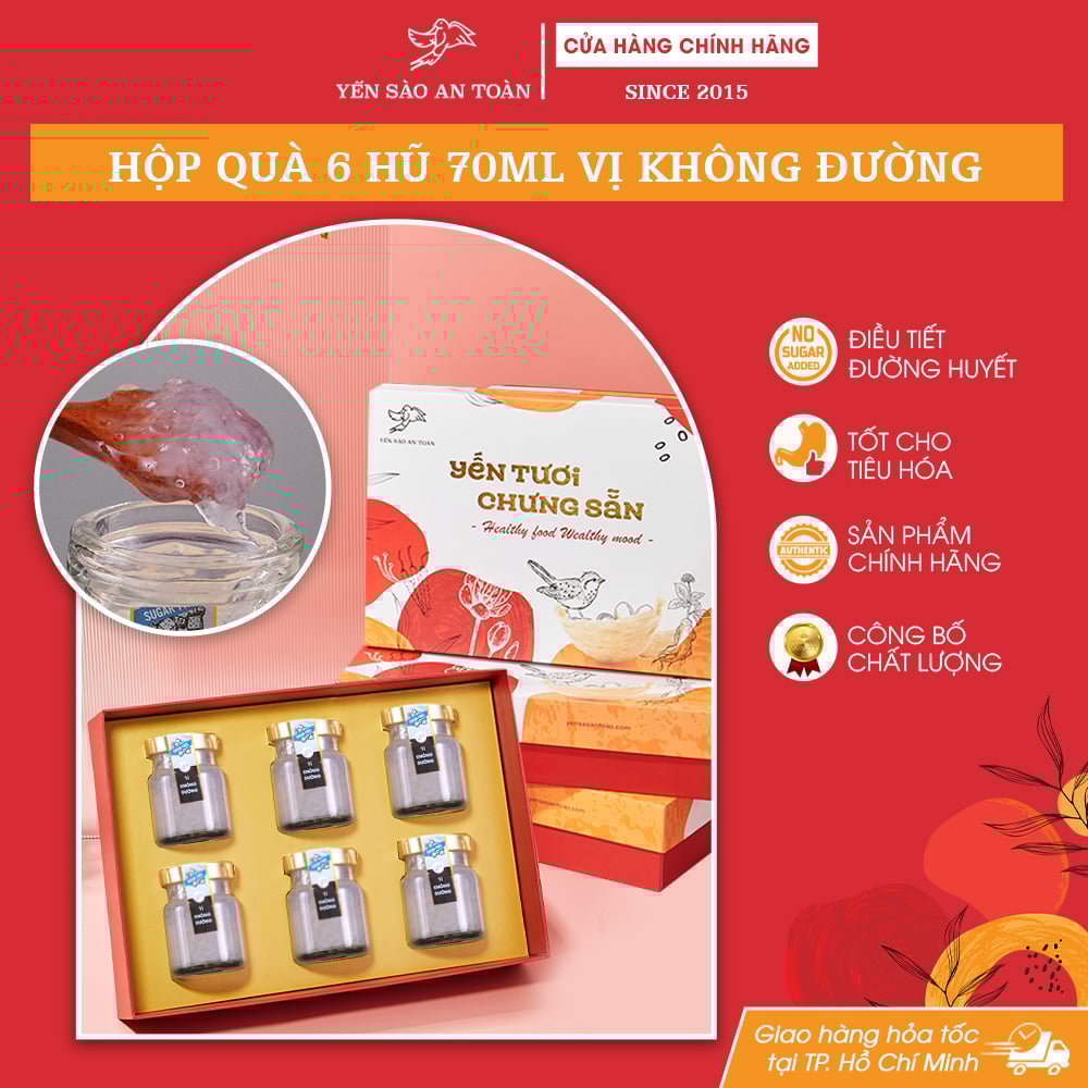 Hộp quà 6 hũ 70ml vị Không Đường - Đỏ Đạt Cát