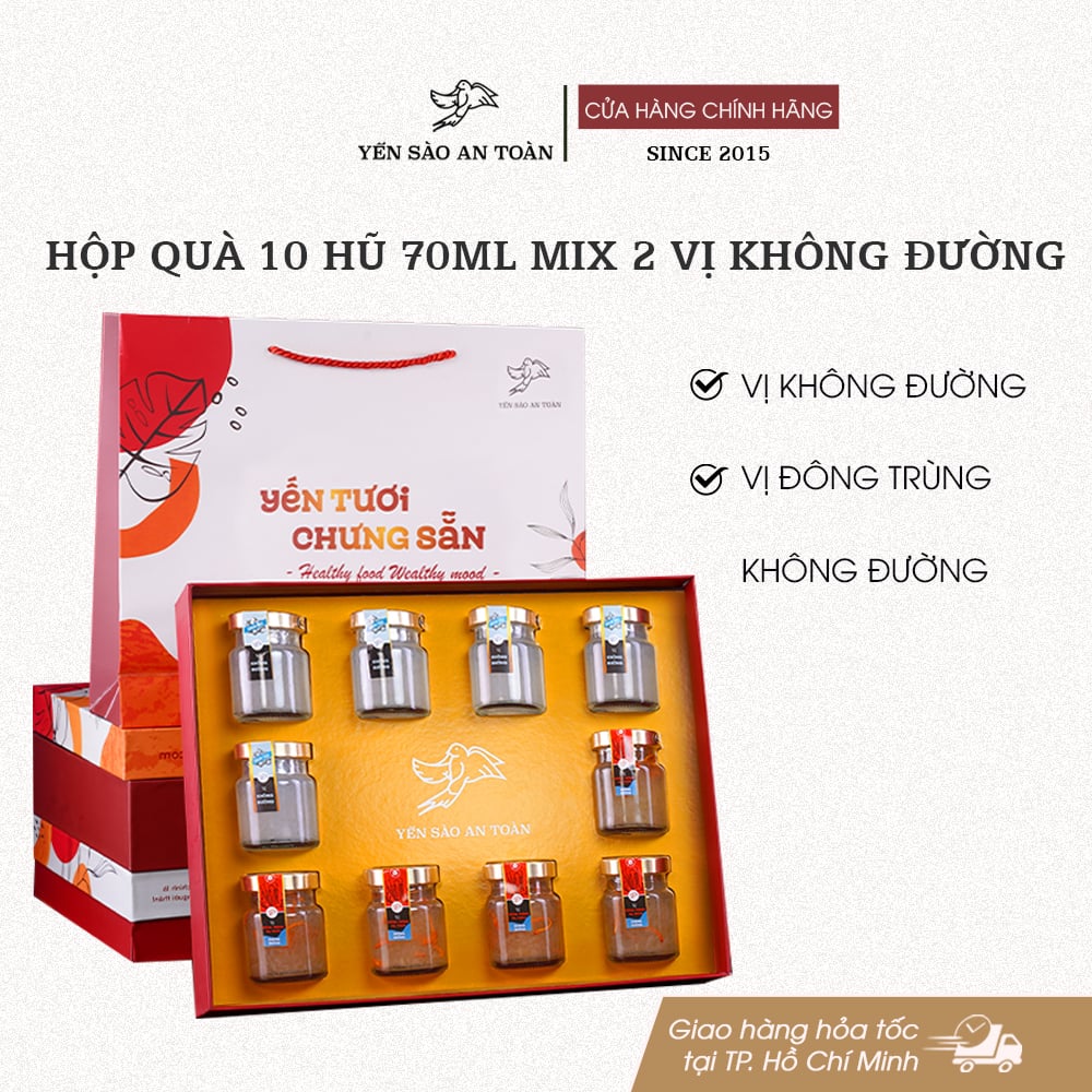 Hôp quà 10 hũ 70ml 2 vị Không Đường - Đỏ Đại Cát