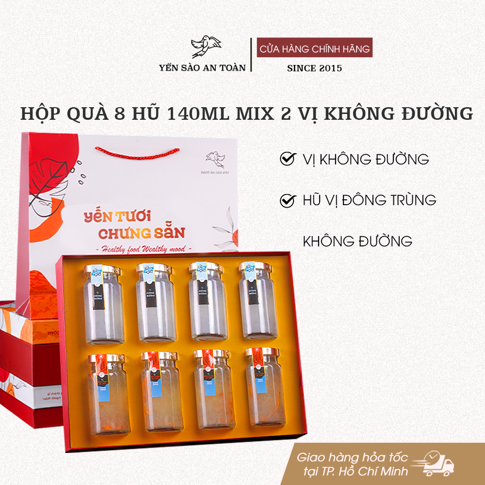 Hôp quà 8 hũ 140ml 2 vị Không Đường - Đỏ Đại Cát