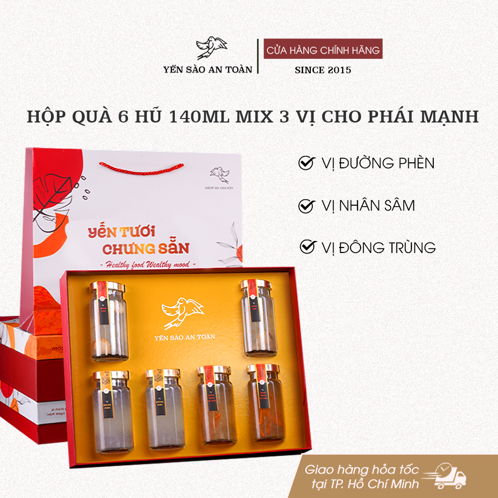 Hộp quà 6 hũ 140ml 3 vị Phái Mạnh - Đỏ Đại Cát