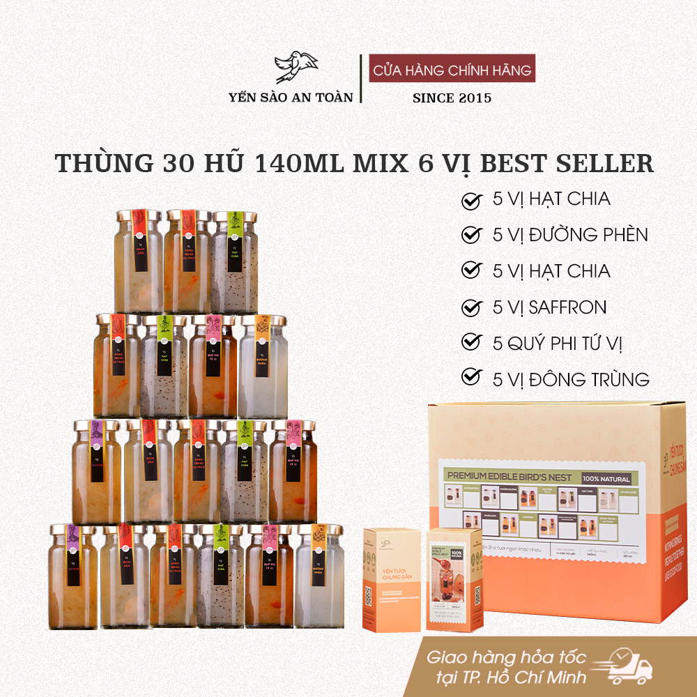 Thùng 30 hũ 140ml mix 6 vị Best Seller