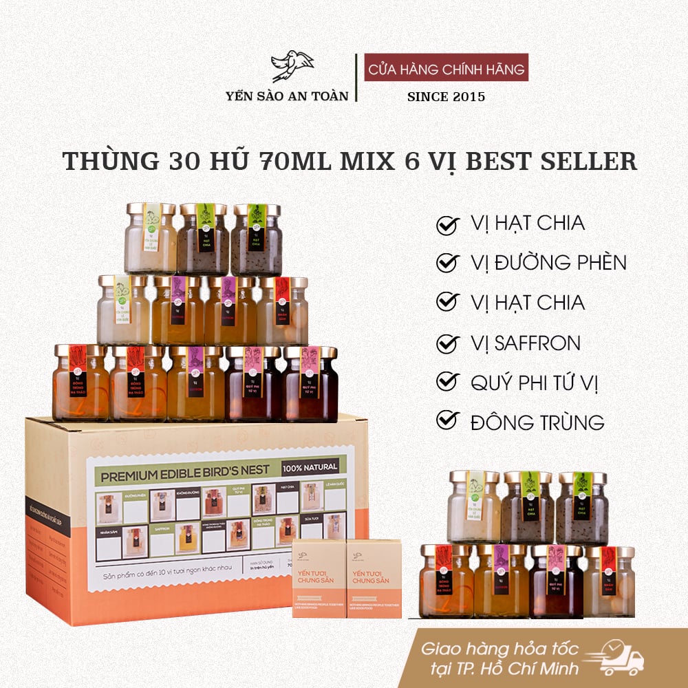 Thùng 30 hũ 70ml mix 6 vị Best Seller