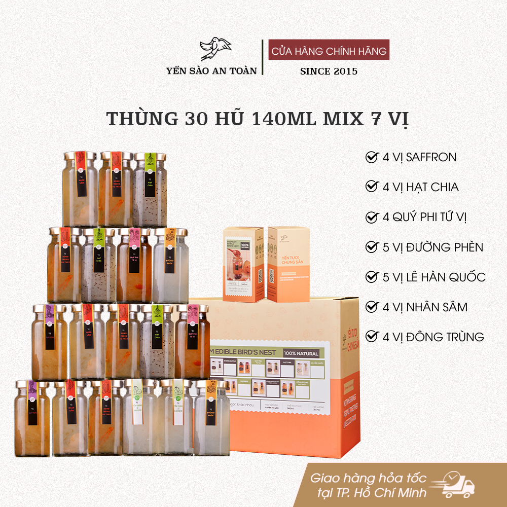 Thùng 30 hũ 140ml mix 7 vị