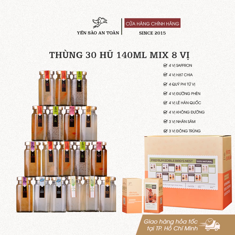 Thùng 30 hũ 140ml mix 8 vị