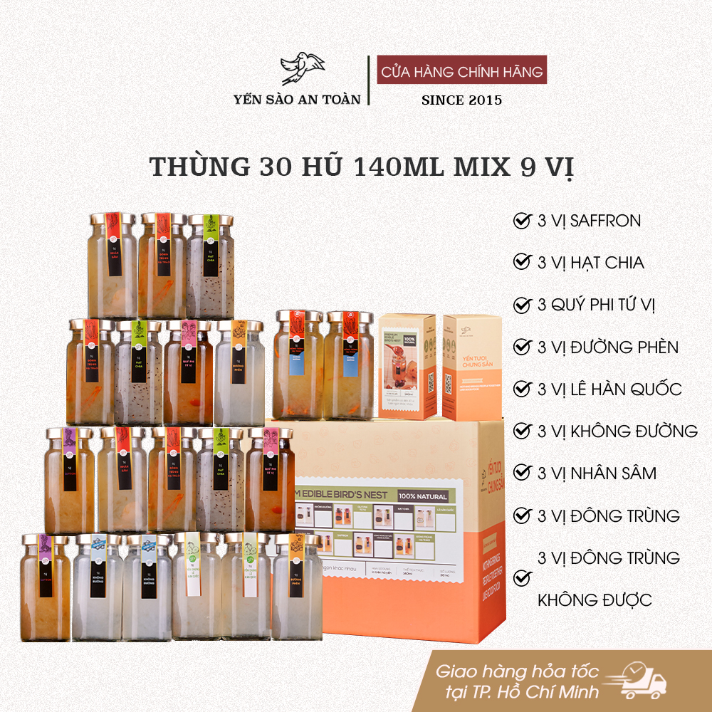 Thùng 30 hũ 140ml mix 9 vị