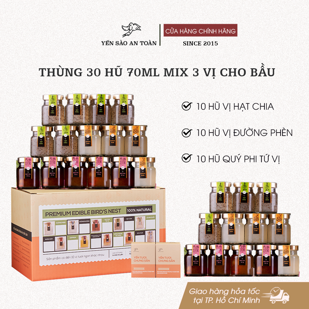 Thùng 30 hũ 70ml mix 3 vị Cho Bầu