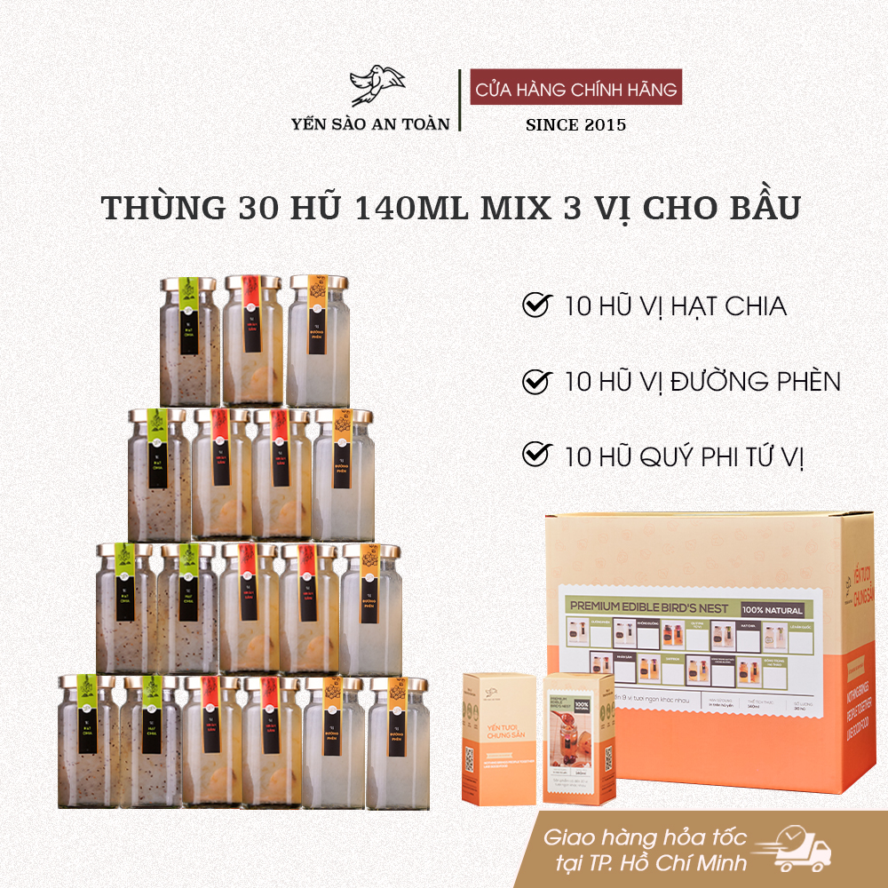 Thùng 30 hũ 140ml mix 3 vị Cho Bầu