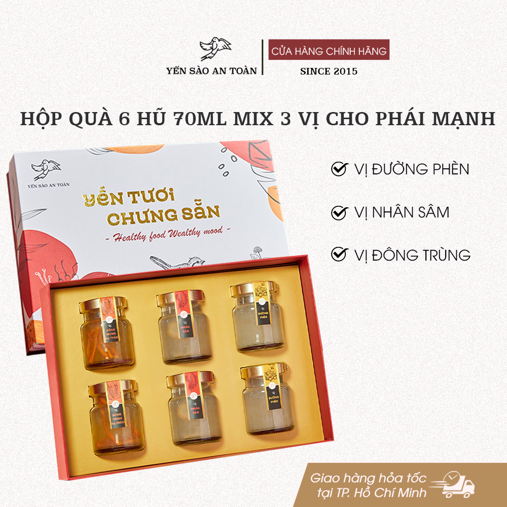 Hộp quà 6 hũ 70ml 3 vị Phái Mạnh - Đỏ Đại Cát