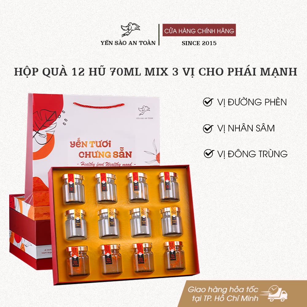 Hộp quà 12 hũ 70ml 3 vị Phái Mạnh - Đỏ Đại Cát
