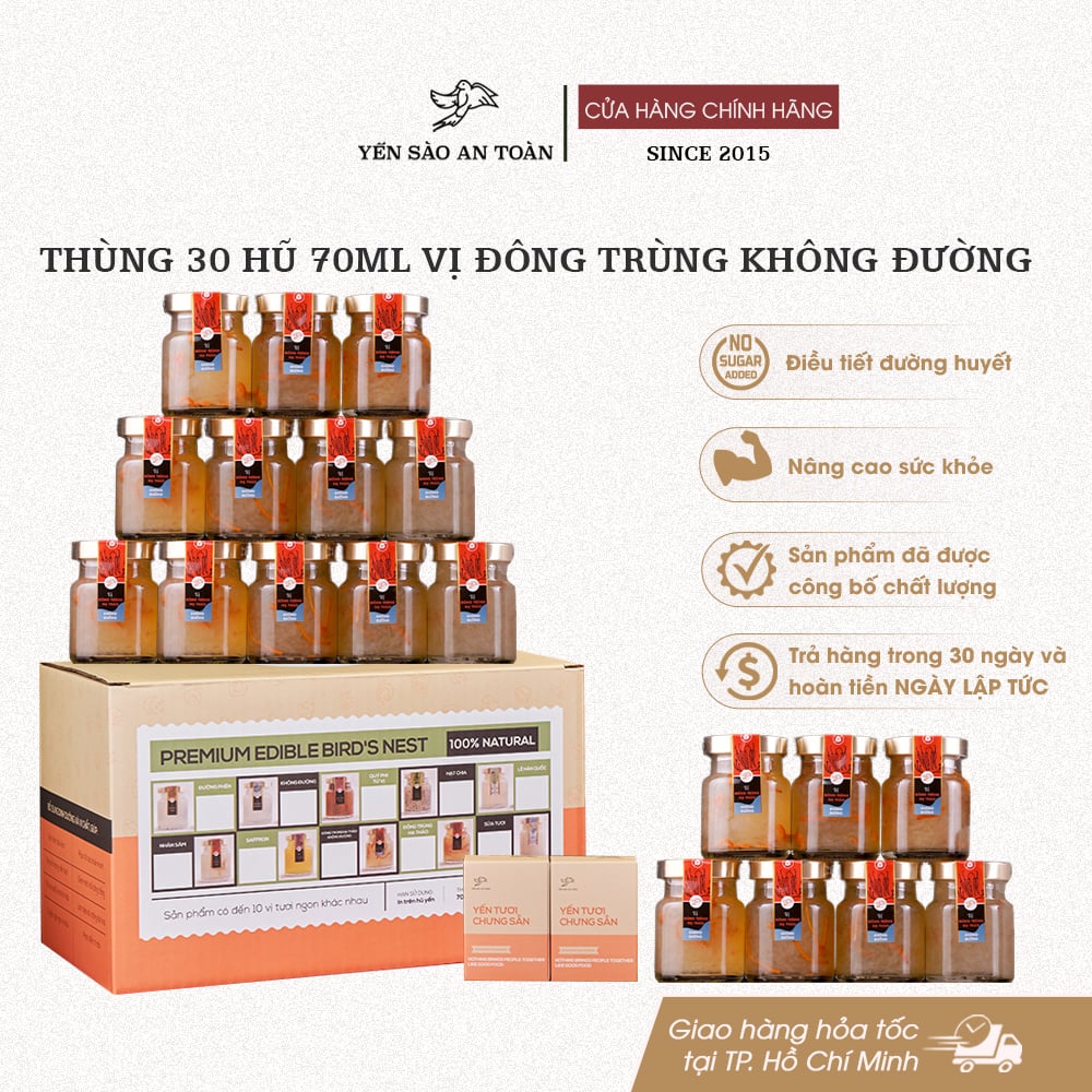 Thùng 30 hũ 70ml vị Đông Trùng Hạ Thảo Không Đường