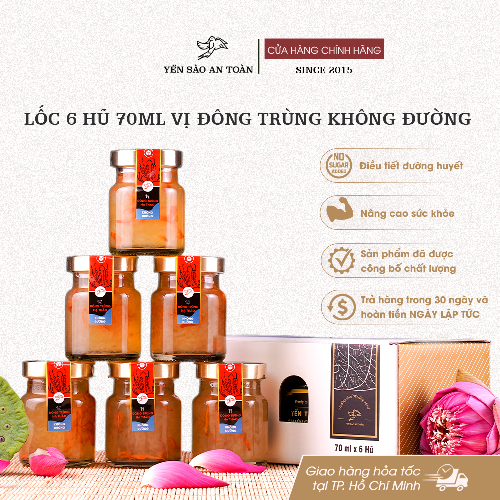 Lốc 6 hũ 70ml vị Đông Trùng Hạ Thảo Không Đường