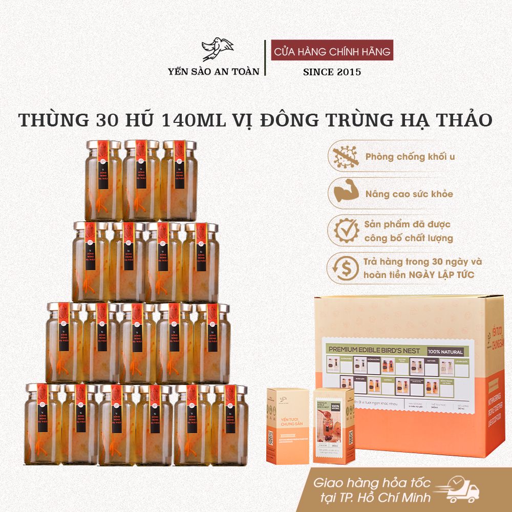 Thùng 30 hũ 140ml yến chưng sẵn MIX ĐẾN 9 vị ĐẬM ĐẶC YẾN TƯƠI từ Yến Sào An Toàn