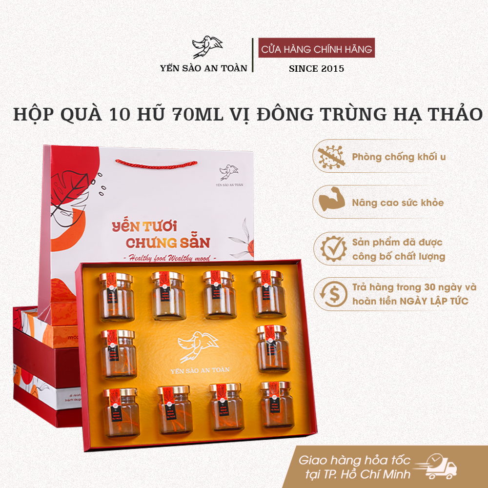 Hộp quà 10 hũ 70ml vị Đông Trùng Hạ Thảo - Đỏ Đại Cát