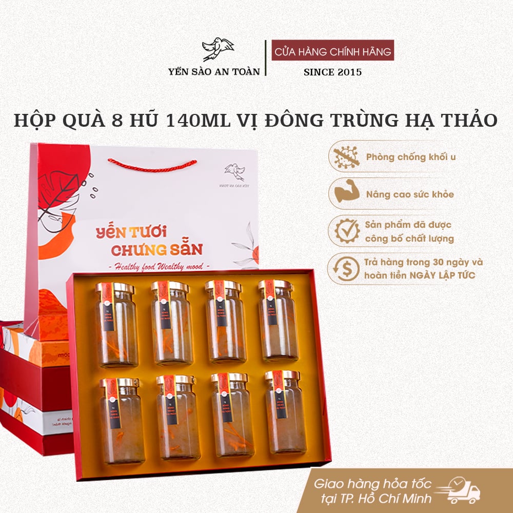 Hộp quà 8 hũ 140ml vị Đông Trùng Hạ Thảo - Đỏ Đại Cát