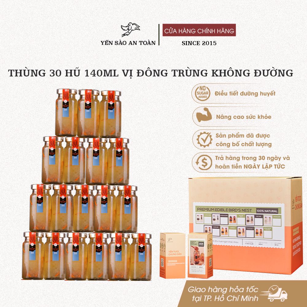 Thùng 30 hũ 140ml yến chưng sẵn MIX ĐẾN 9 vị ĐẬM ĐẶC YẾN TƯƠI từ Yến Sào An Toàn